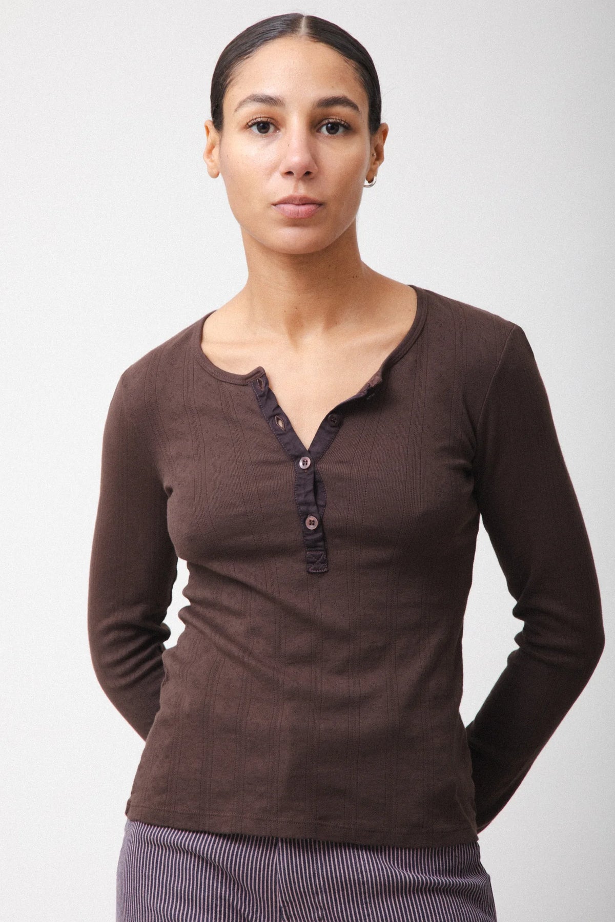 Prairie Underground Pointelle Henley- Truffle