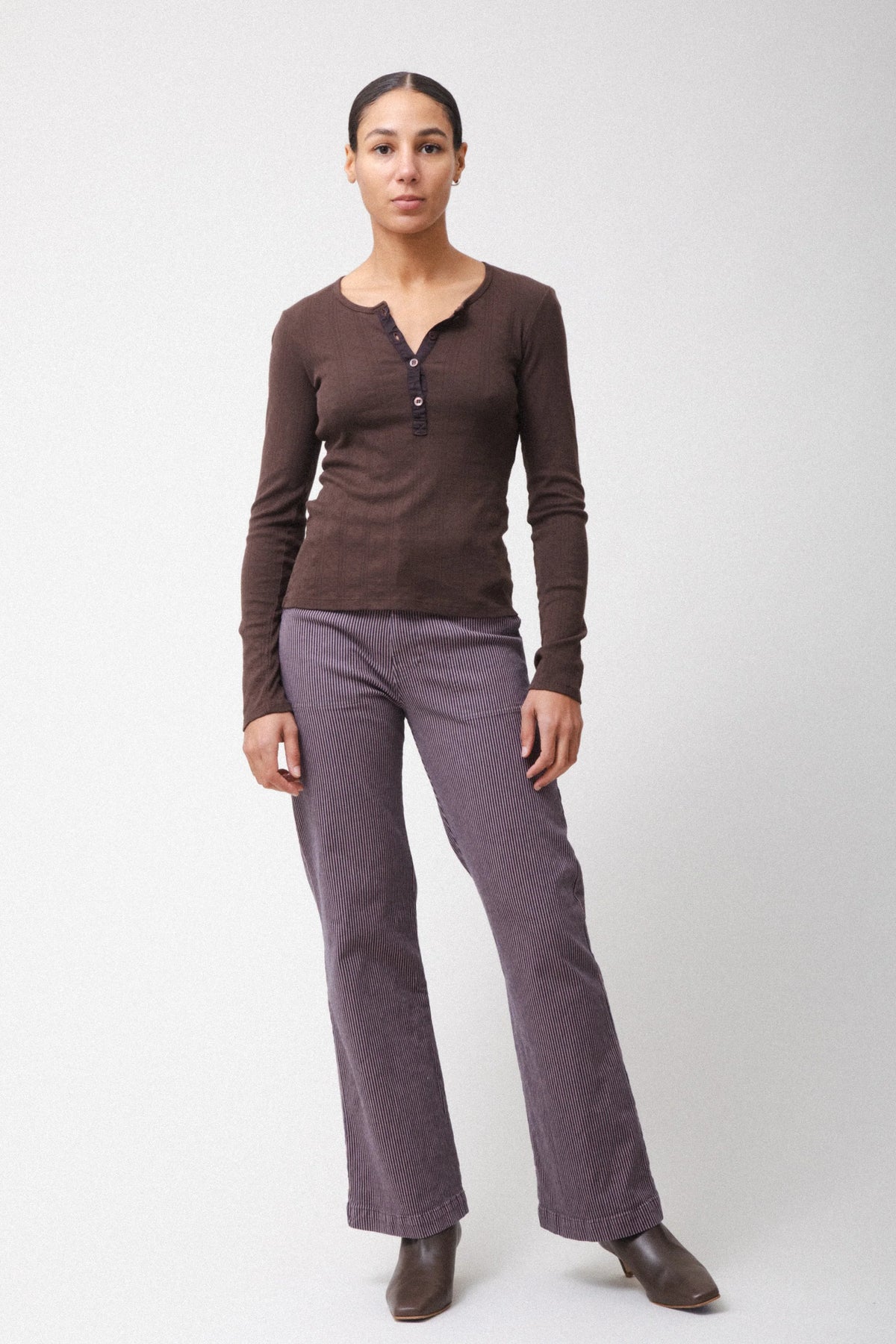Prairie Underground Pointelle Henley- Truffle